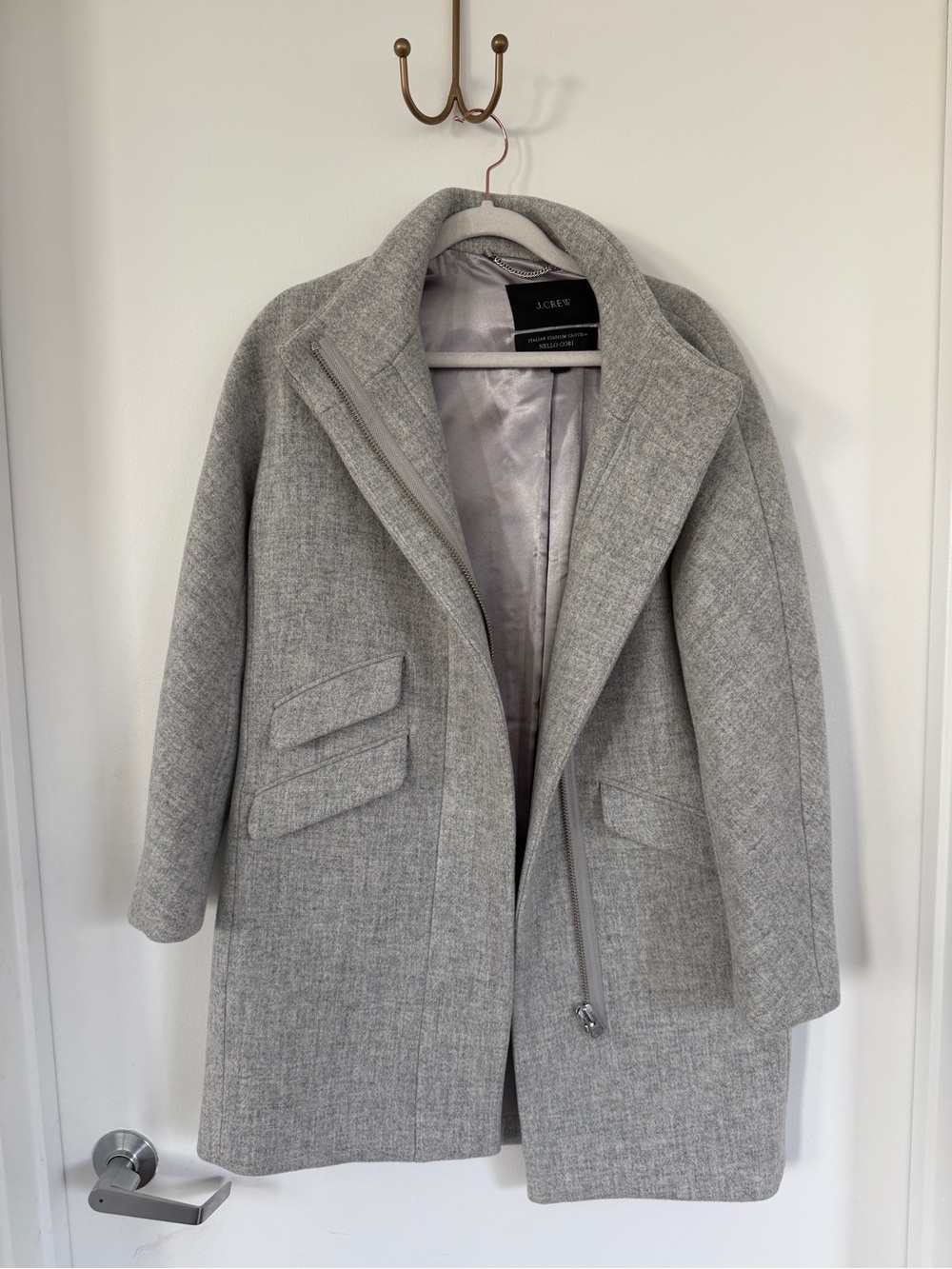 J. Crew Light Gray Wool-Blend Pea Coat with Stand Collar